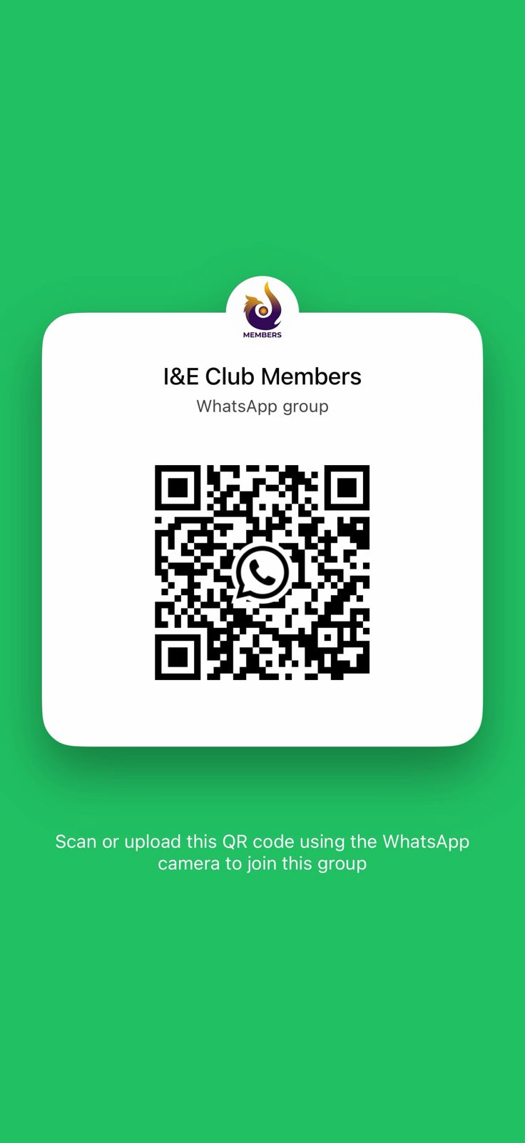 QR code to join the I&E Club Members WhatsApp group